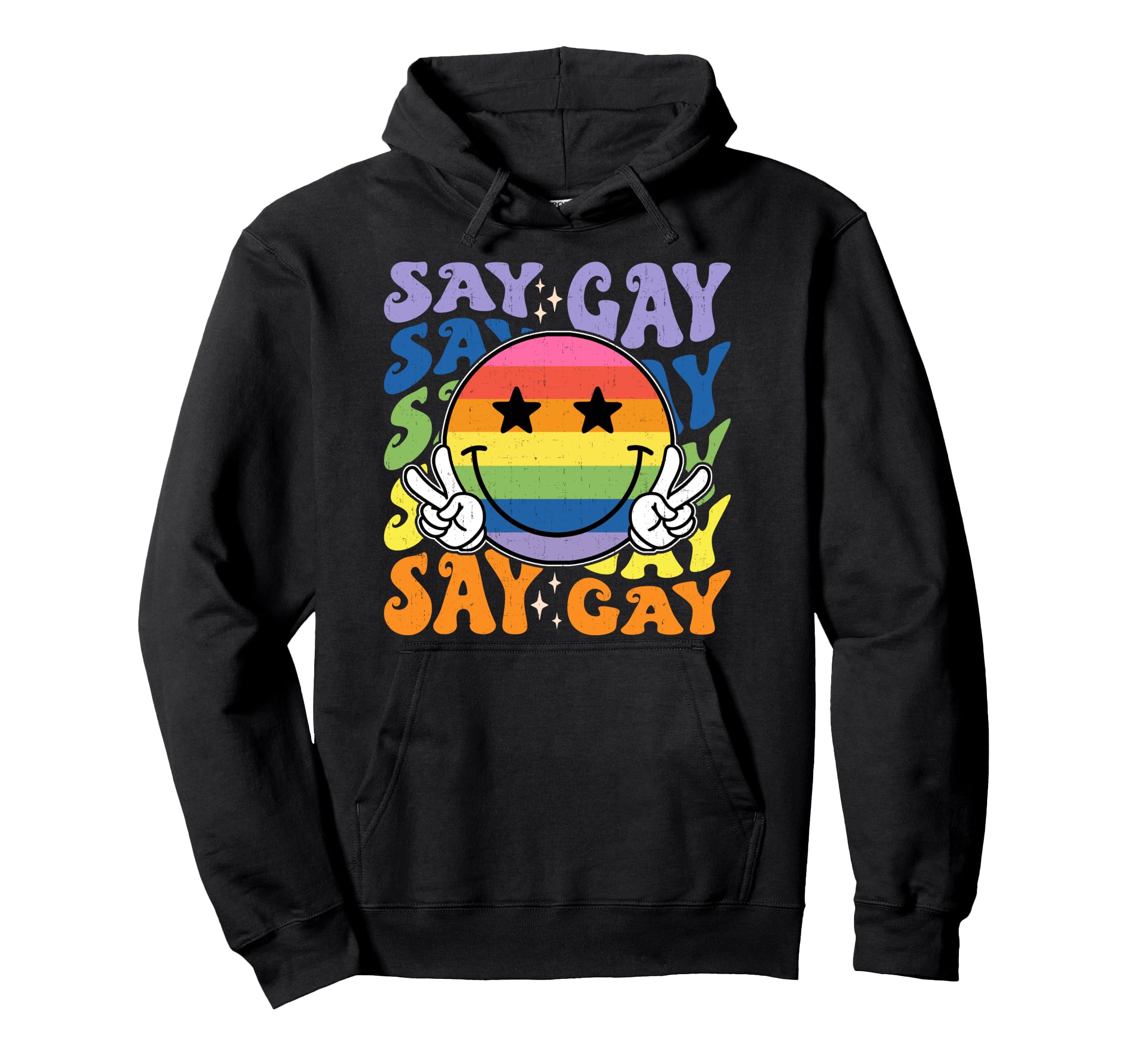 Lgbtq Pride Say Gay Face Rainbow Peace Hoodie - Streetwear Style Unisex