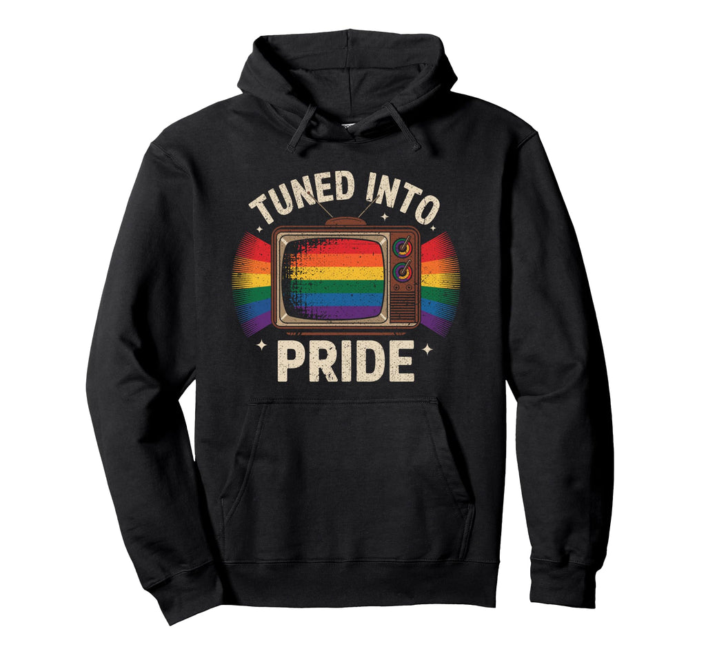 Tuned Into Pride Rainbow Lgbtq Tv Hoodie - Fun Novelty Design for Adults
