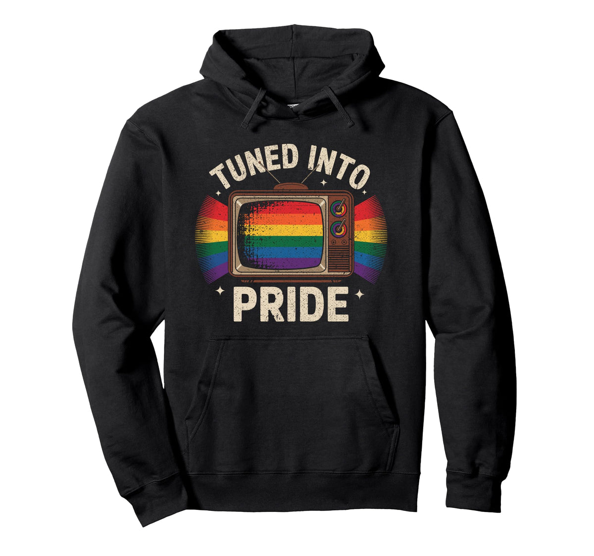 Tuned Into Pride Rainbow Lgbtq Tv Hoodie - Fun Novelty Design for Adults