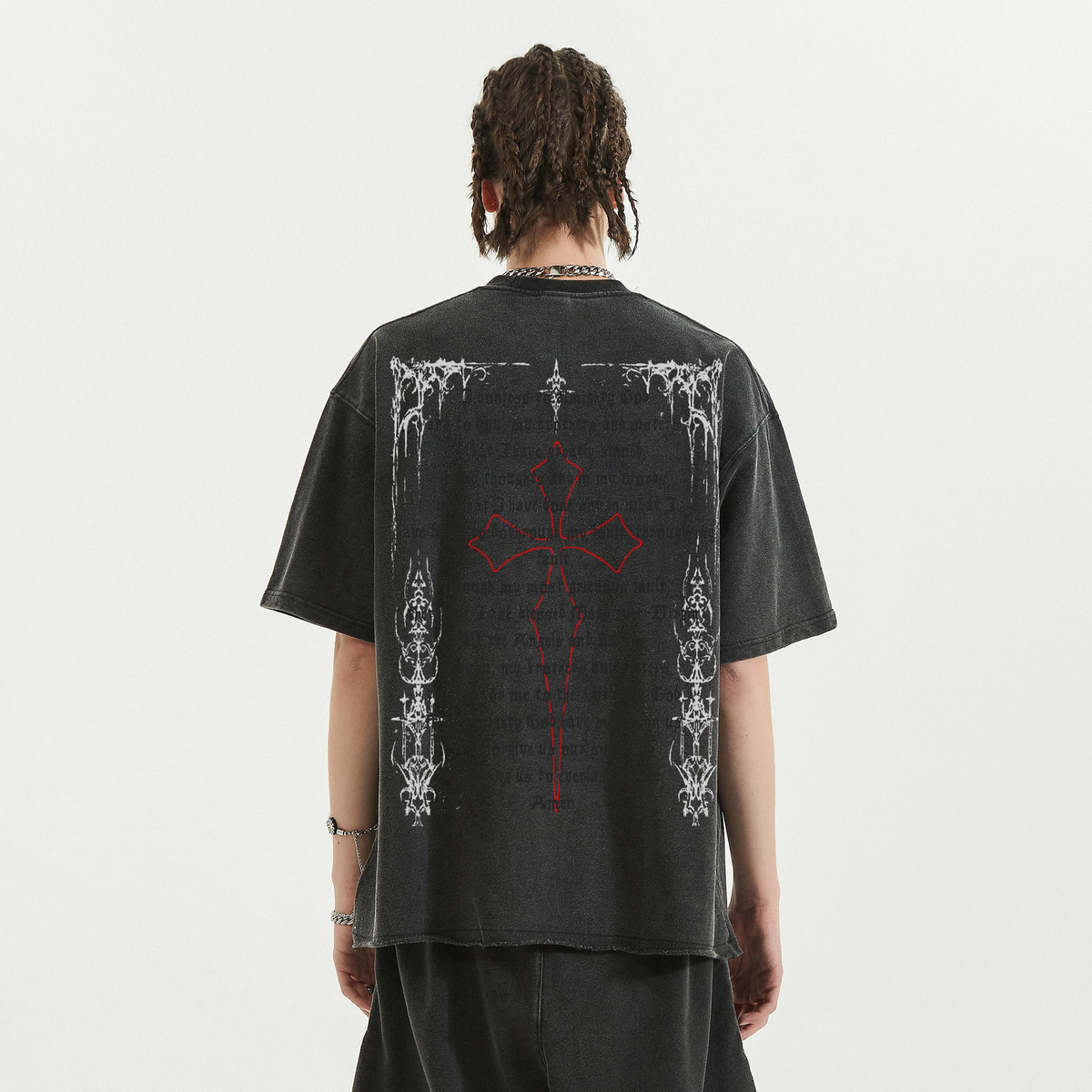 Fallen Angel Garment Dyed Streetwear Tee 260GSM Black Cotton With Faded Raw Hem