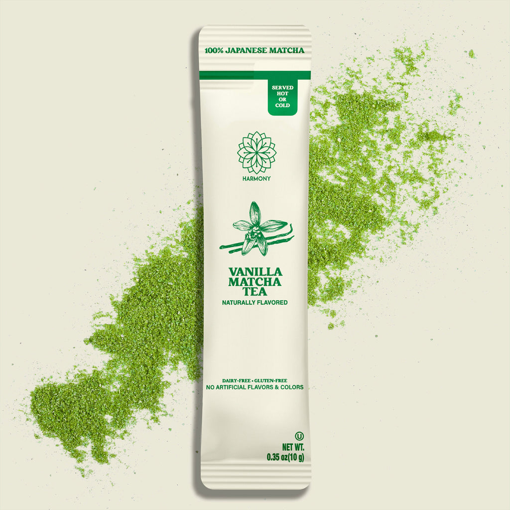 Harmony Matcha Vanilla, Premium Shade-Grown Japanese Matcha, Sweetened with Organic Sugar, 10 Count Per Carton