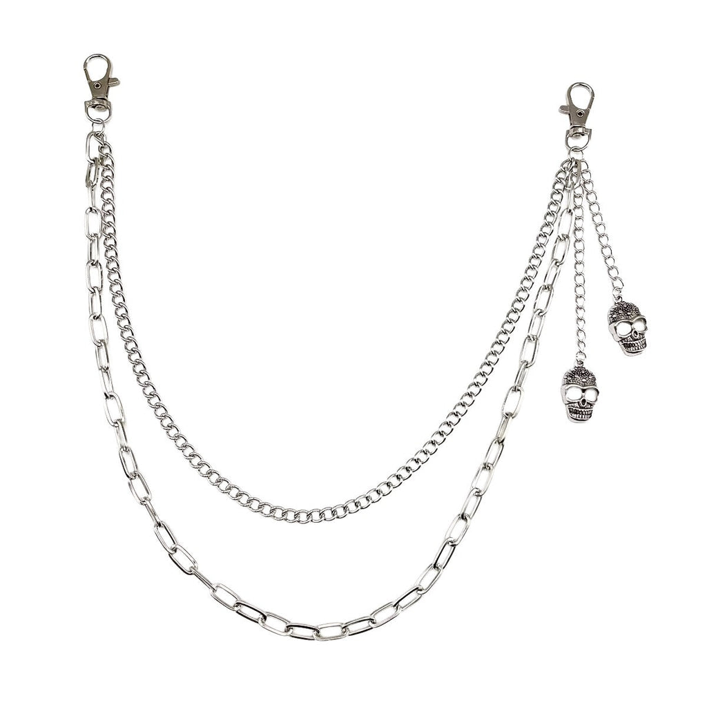 Punk Jewelry Hip Hop Double Layer Skull Pendant Trousers Chains