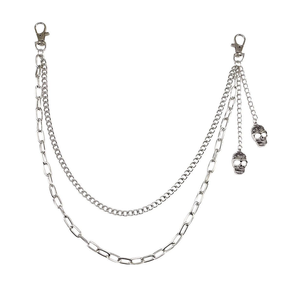 Punk Jewelry Hip Hop Double Layer Skull Pendant Trousers Chains