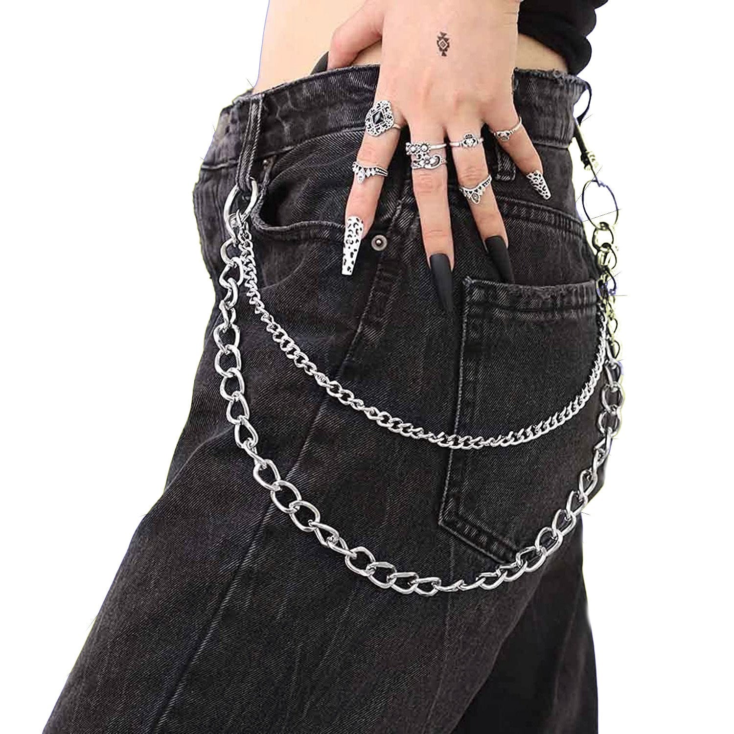 Hip Hop Pants Jean Chain Goth Punk Silver Trousers Chains