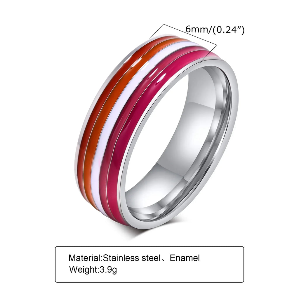 Stainless Steel Lesbian LGBT Ring for Women Couple , pride Love Promise Band Stripe Flag Color Engagement Rings