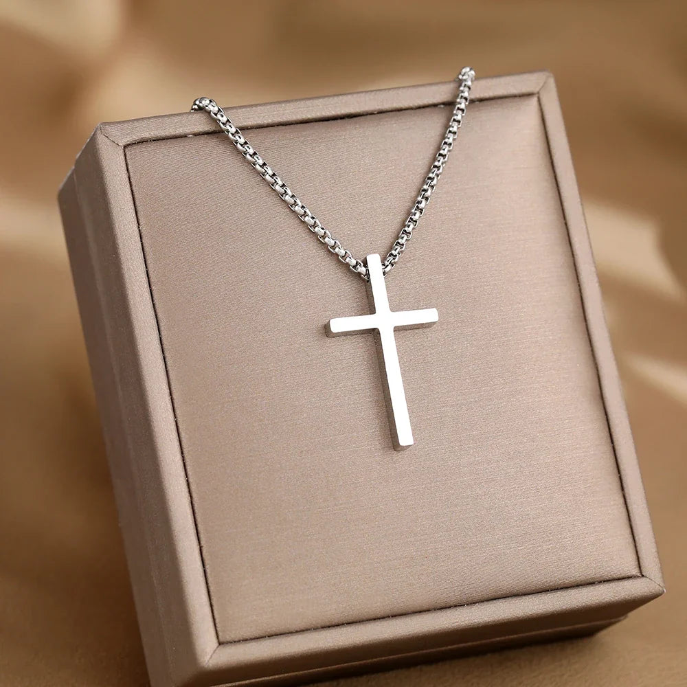 Cross Necklaces Streetwear Grunge Y2K Pendants Male Chains Christian Choker Fashion Stainless Steel Necklace For Women Jewelry