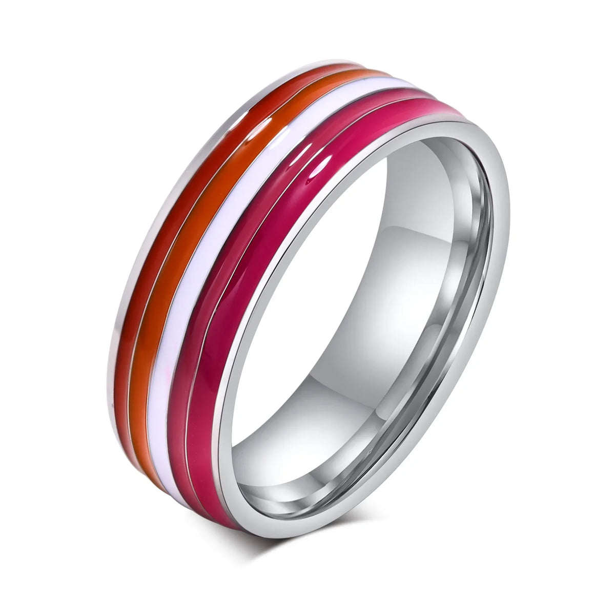 Stainless Steel Lesbian LGBT Ring for Women Couple , pride Love Promise Band Stripe Flag Color Engagement Rings
