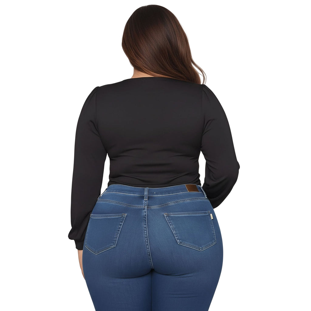 Pleione Plus Size Women's Ribbed Square Neck Bodysuit